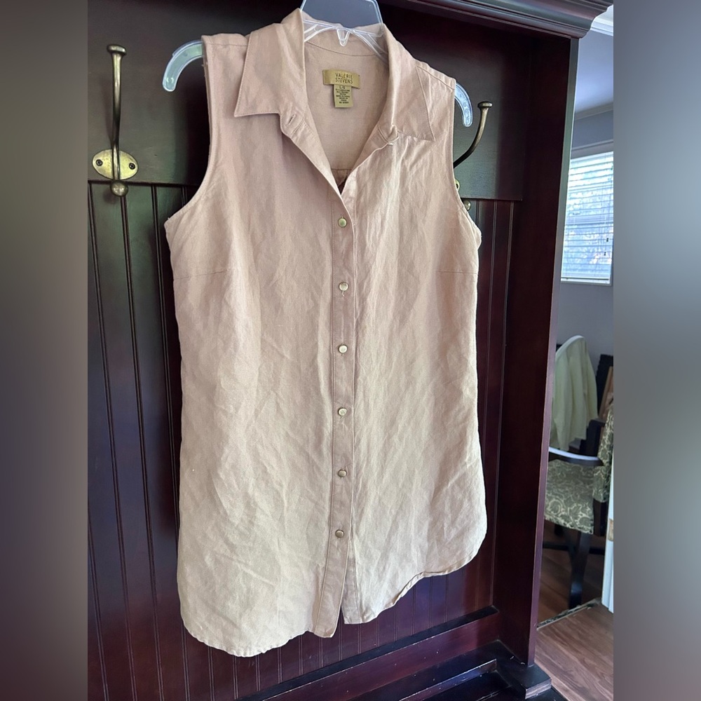VALERIE STEVENS Y2K Brown Linen Button Tunic Tank 90s Lagenlook Minimalist Sz L - Picture 9 of 15